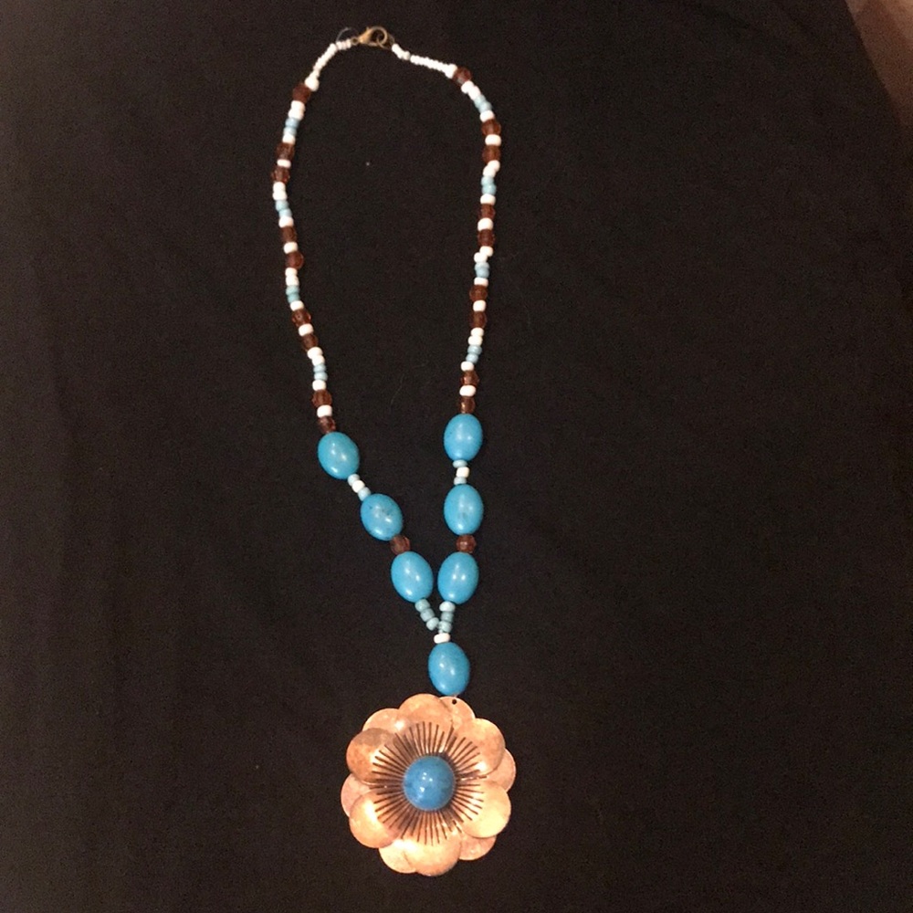 Boho Copper/Turquoise Colored Statement Necklace - image 1